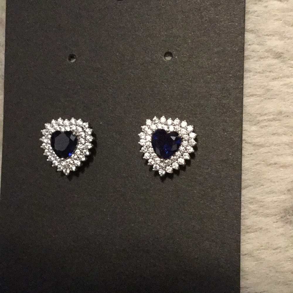 Bella Luce blue heart earrings, lab sapphire & diamond simulant, rhodium plated